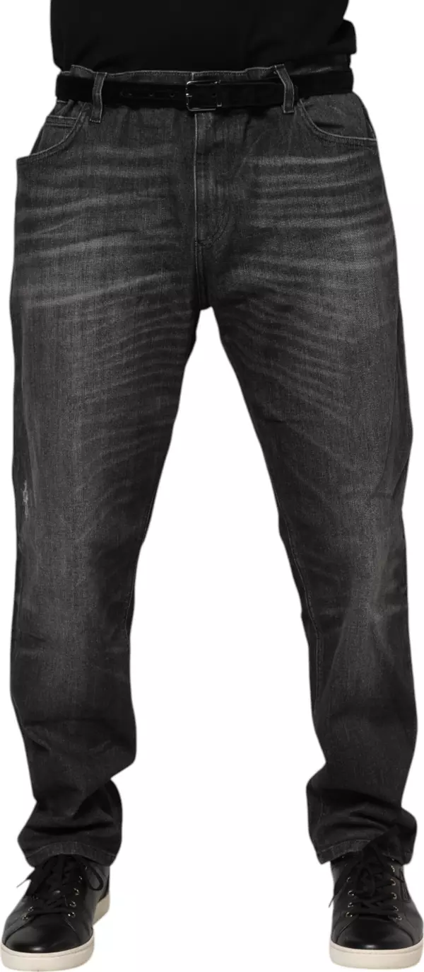 Gray Washed Cotton Loose Denim Jeans