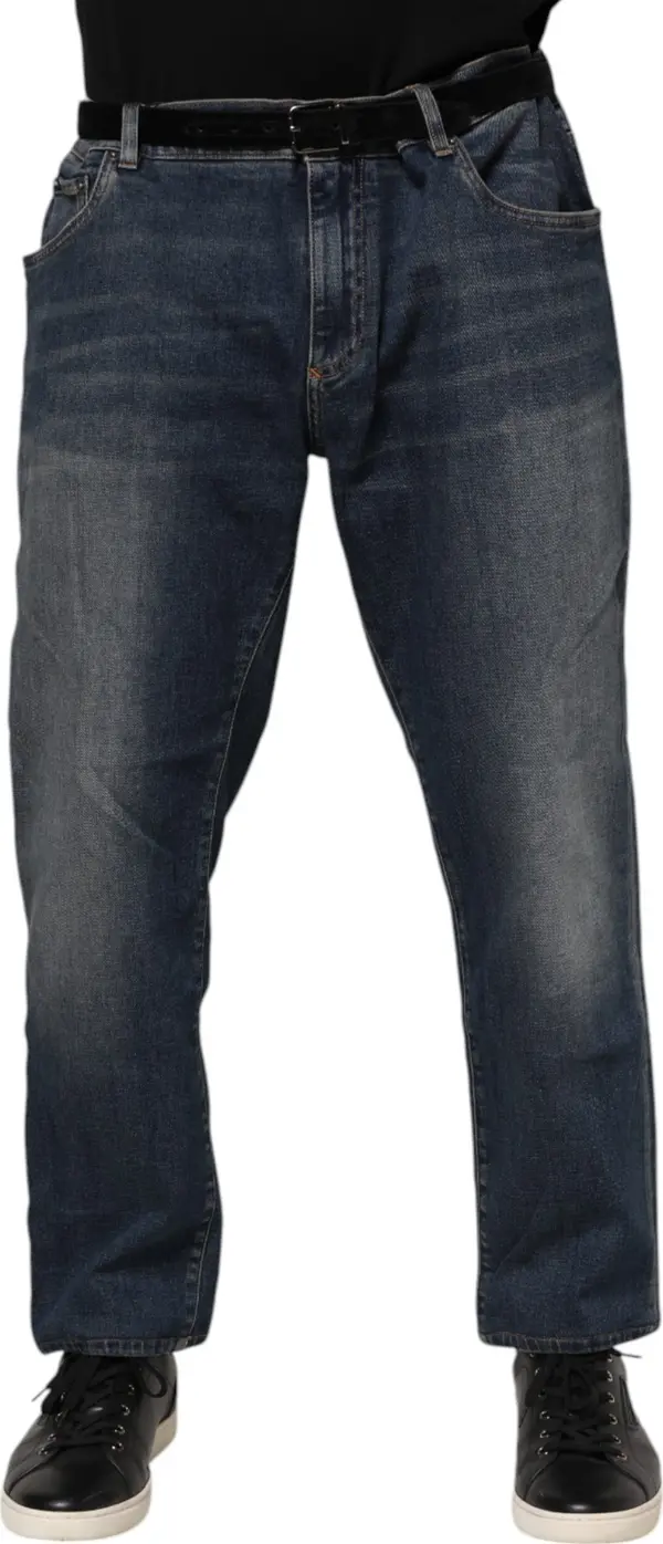 Blue Cotton Logo Plaque Slim Denim Jeans