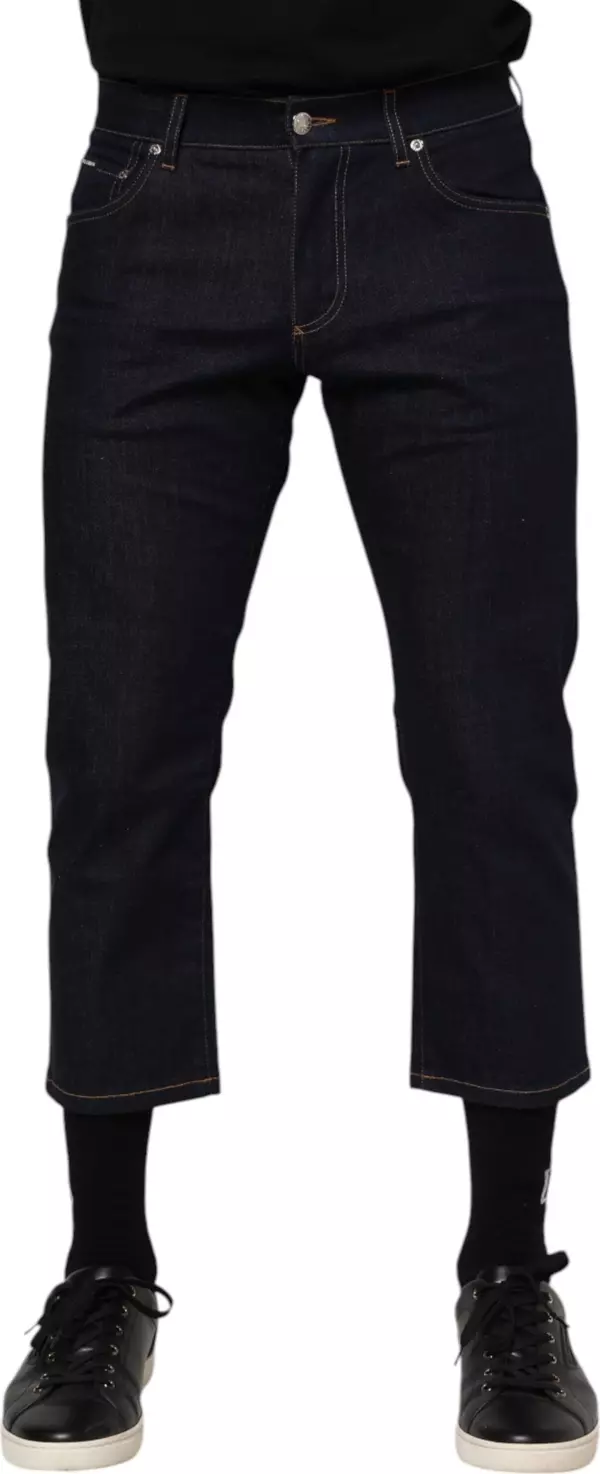 Dark Blue Cotton Logo Slim Fit Men Denim Jeans