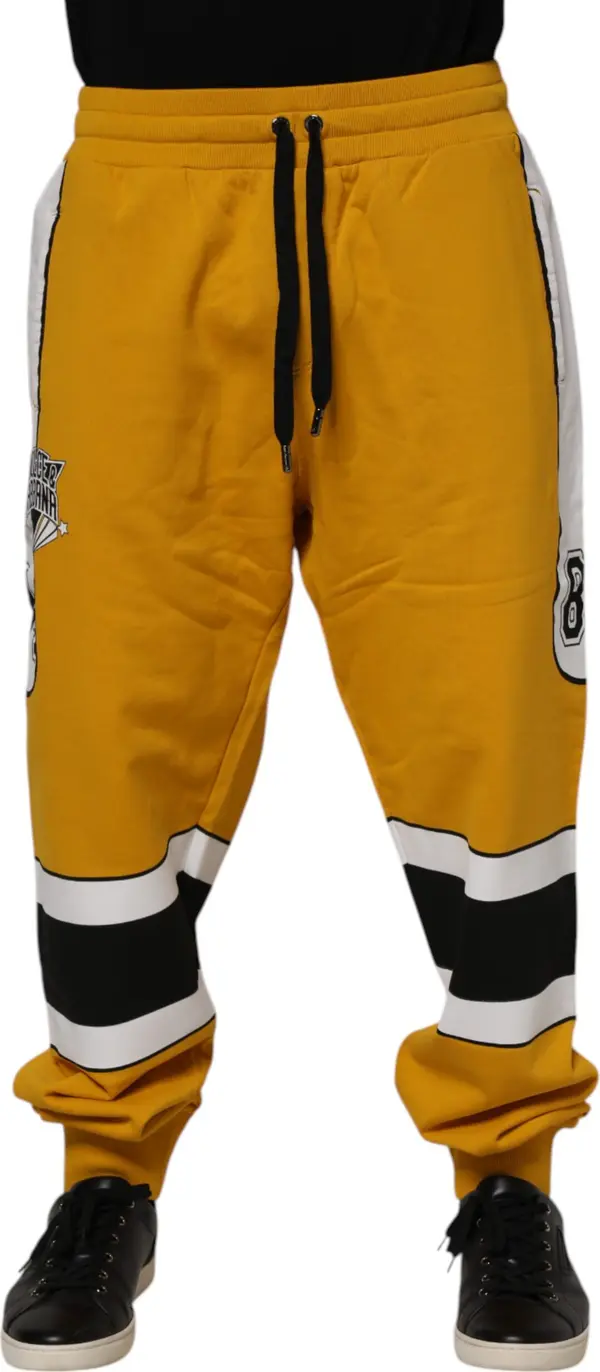 Yellow Cotton Logo Drawstring Jogger Sweatpants Pants