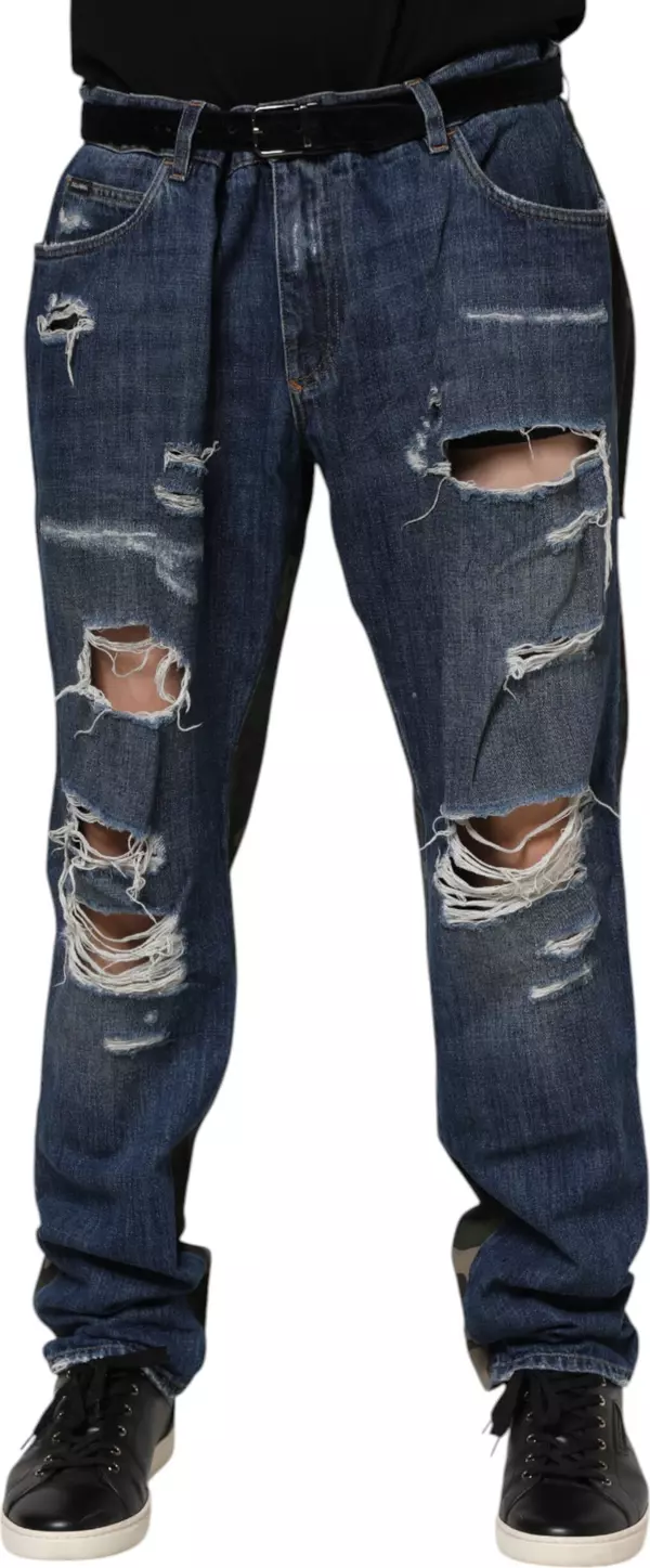 Blue Cotton Camouflage Denim Jeans