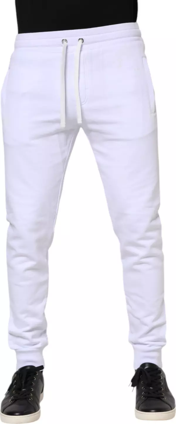 White Cotton Drawstring Jogger Pants