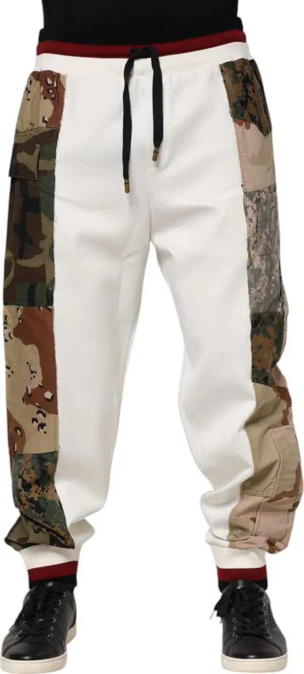 White Patchwork Jogger Pants