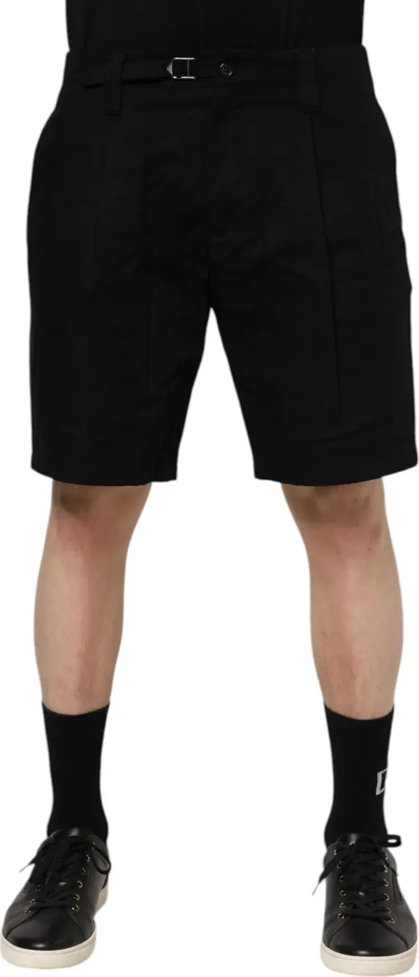 Black Cotton Knee Length Men Bermuda Shorts