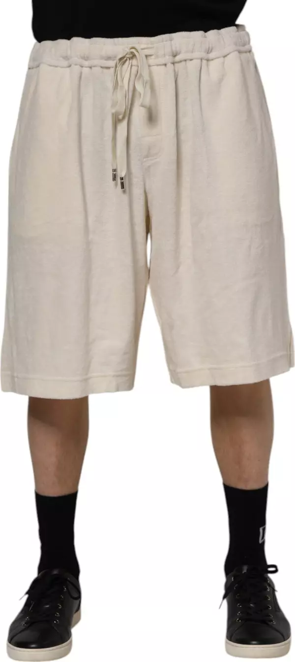 Ivory Cotton Men Bermuda Sweatshorts Shorts
