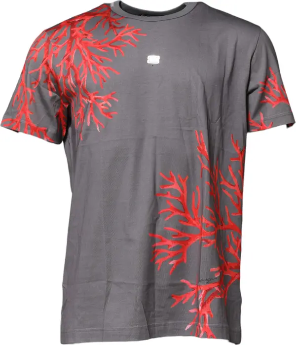Gray Cotton Coral Print Logo Plaque T-shirt
