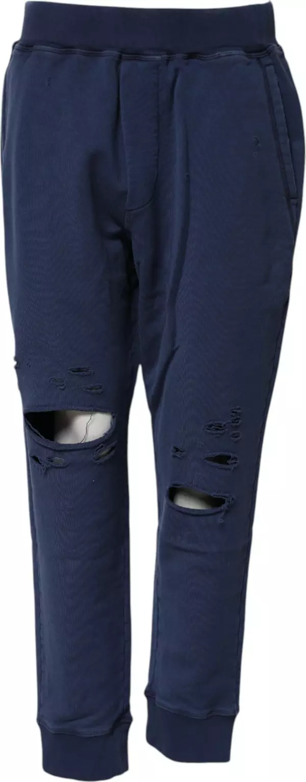 Blue Cotton Mid Waisted Jogger Pants