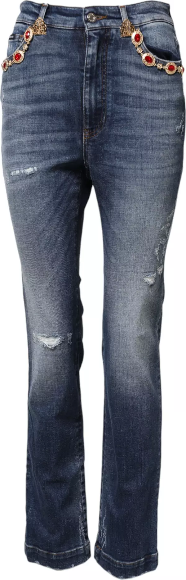 Blue Rhinestone Embellished Denim Jeans