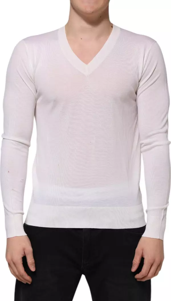 White Cashmere Logo V-neck Pullover Sweater