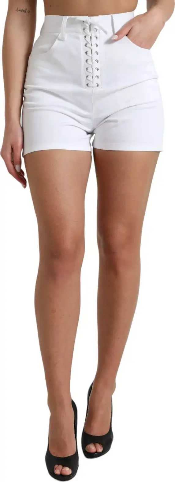 White Front Lace High Waist Hot Pants Shorts