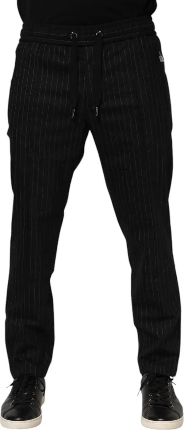Black Striped Wool Men Jogger Pants