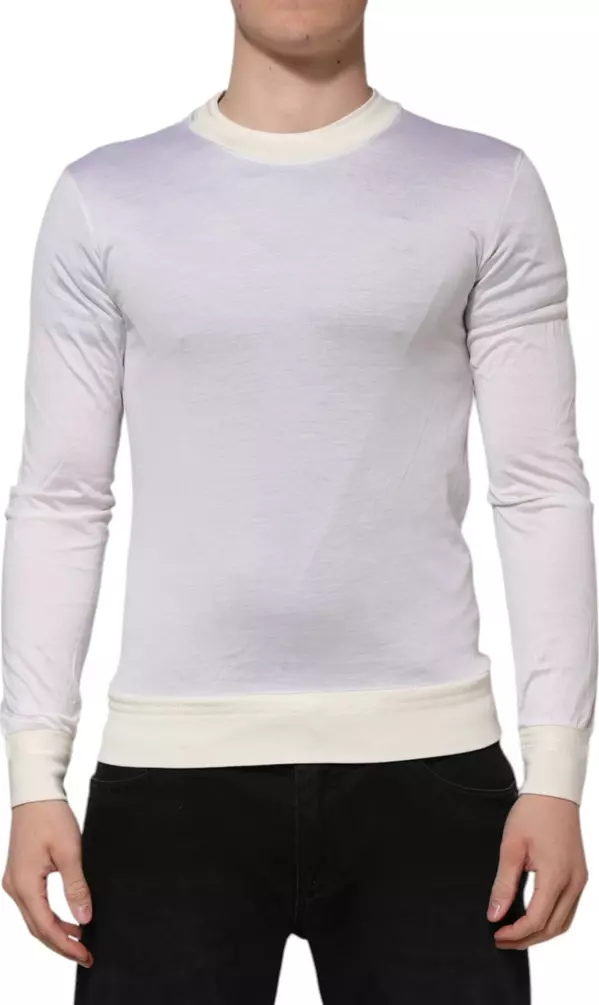 White Silk Crew Neck Long Sleeves T-shirt