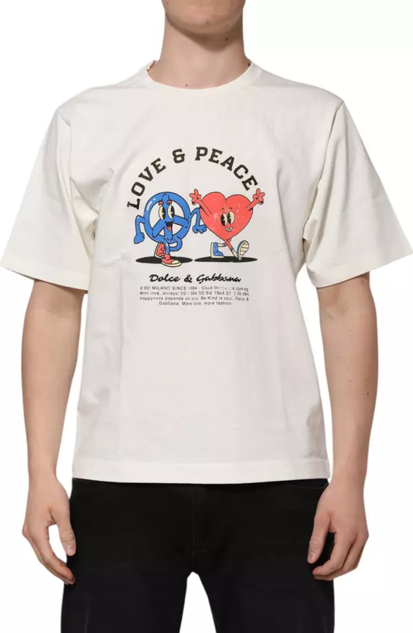 White Love Peace Cotton Men Crew Neck T-shirt