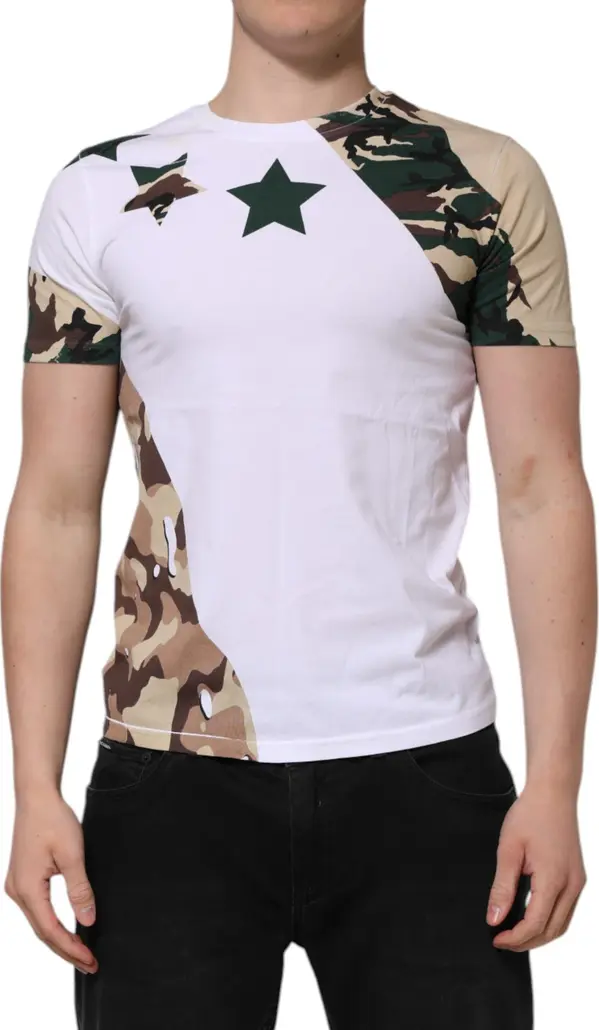 White Camouflage Cotton Men Crew Neck T-shirt