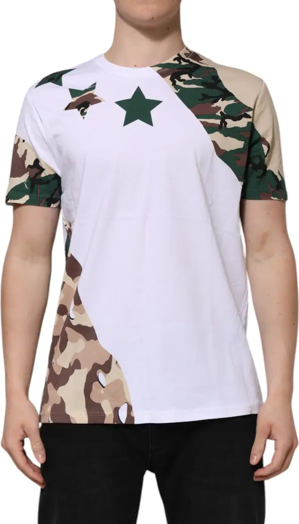 White Camouflage Cotton Men Crew Neck T-shirt