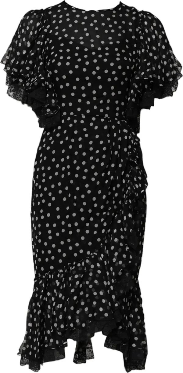 Black White Lace Polka Dot Chiffon Dress