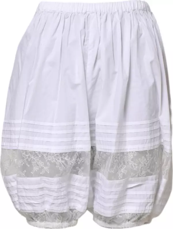 White Lace Paneled Cotton High Waisted Shorts