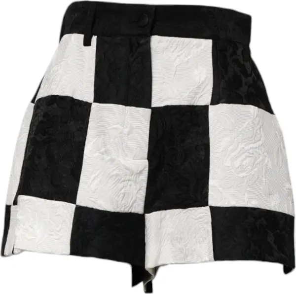 Black White Floral Brocade Hot Pants Shorts