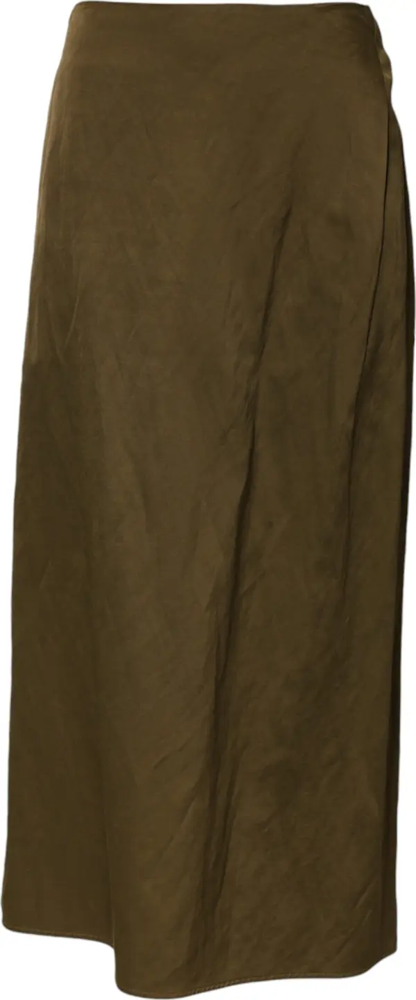 Olive Green Viscose A-line High Waist Midi Skirt