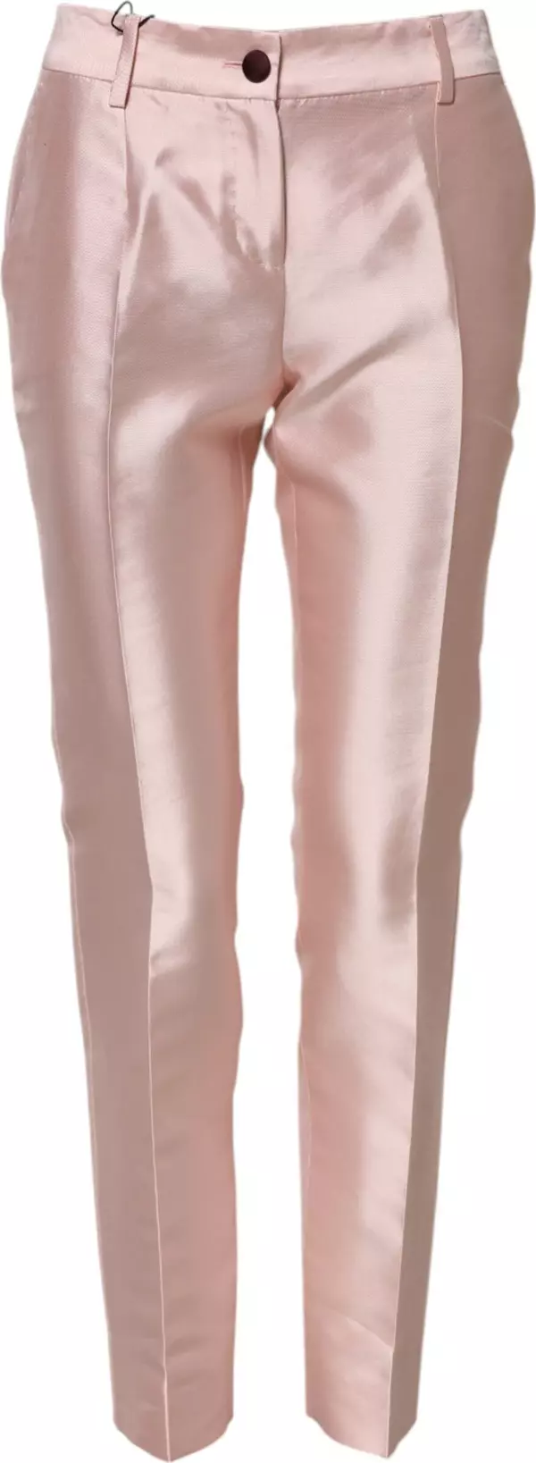 Pink Satin High Waist Tapered Pants