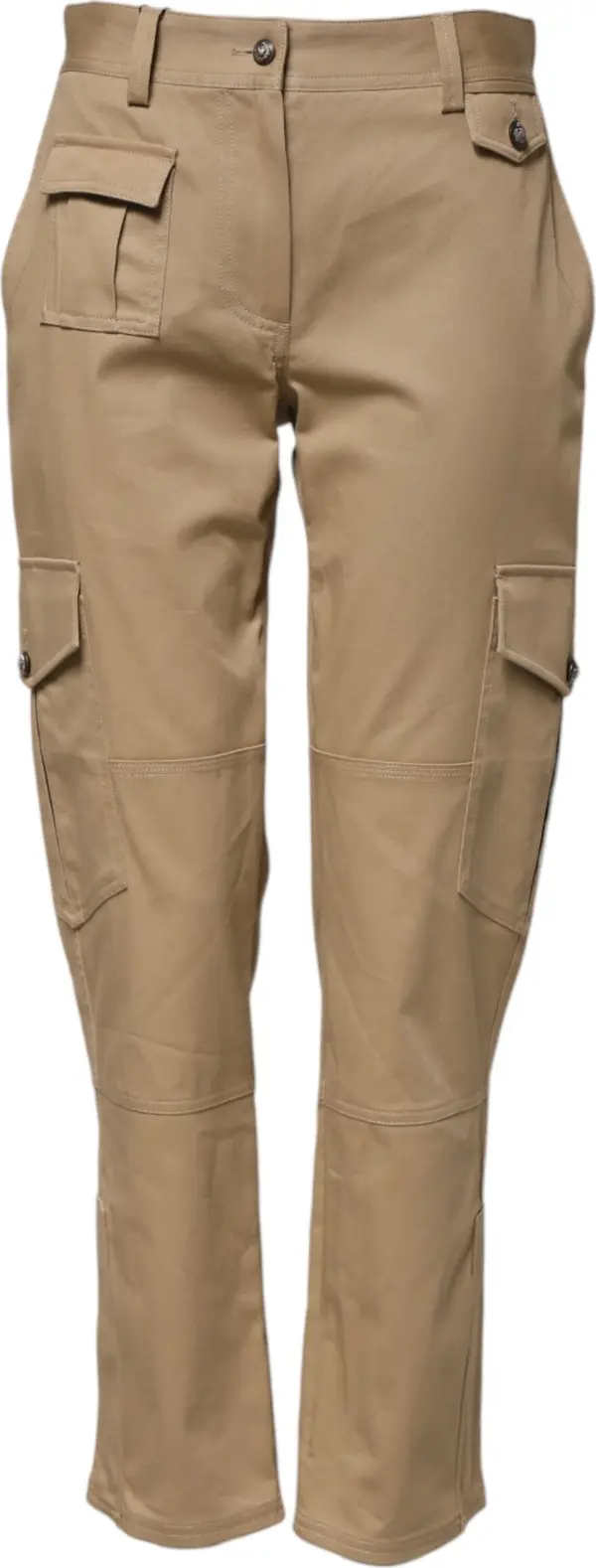 Beige Mid Waist Cargo Tapered Pants