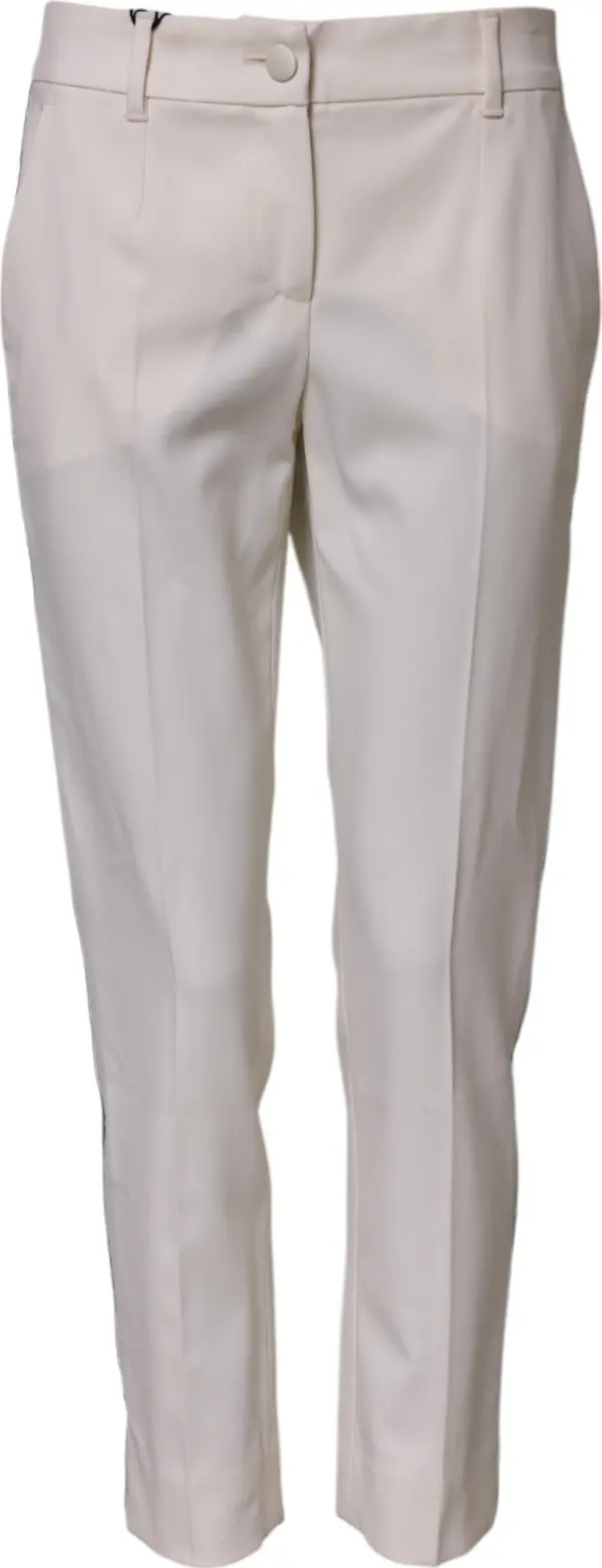 White Wool Mid Waist Tapered Trouser Pants
