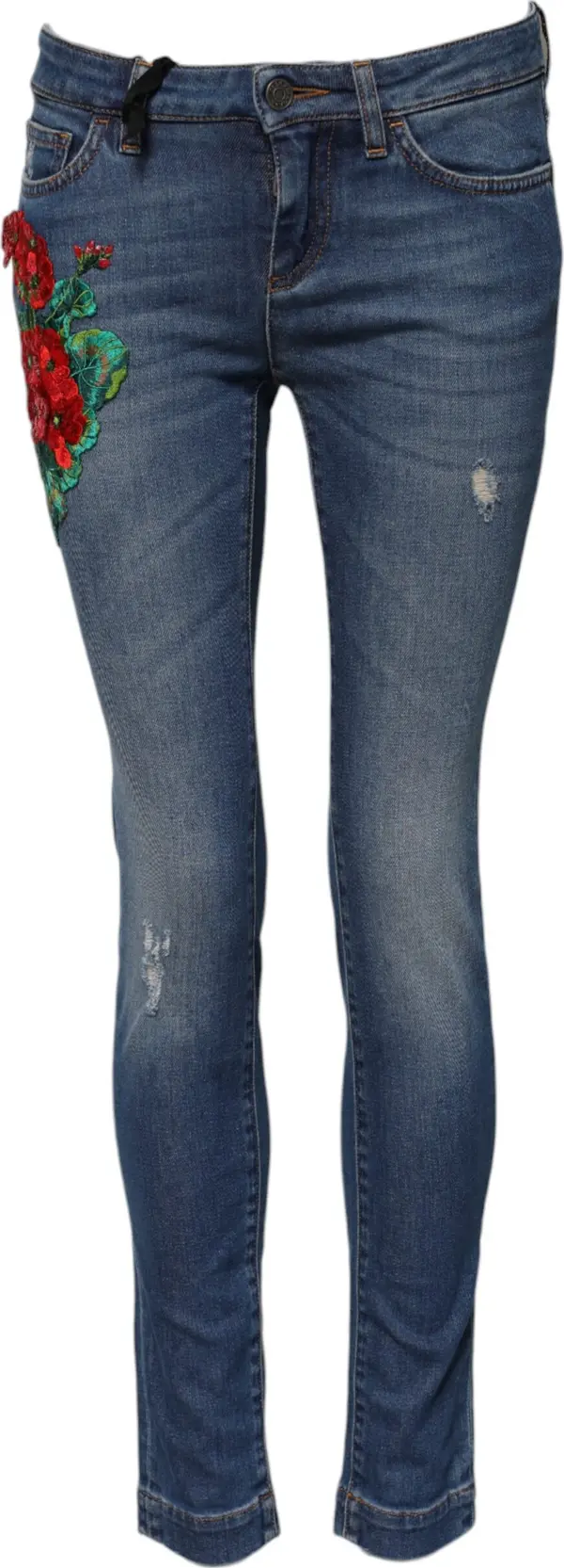 Blue Cotton Low Waist Skinny Denim Jeans