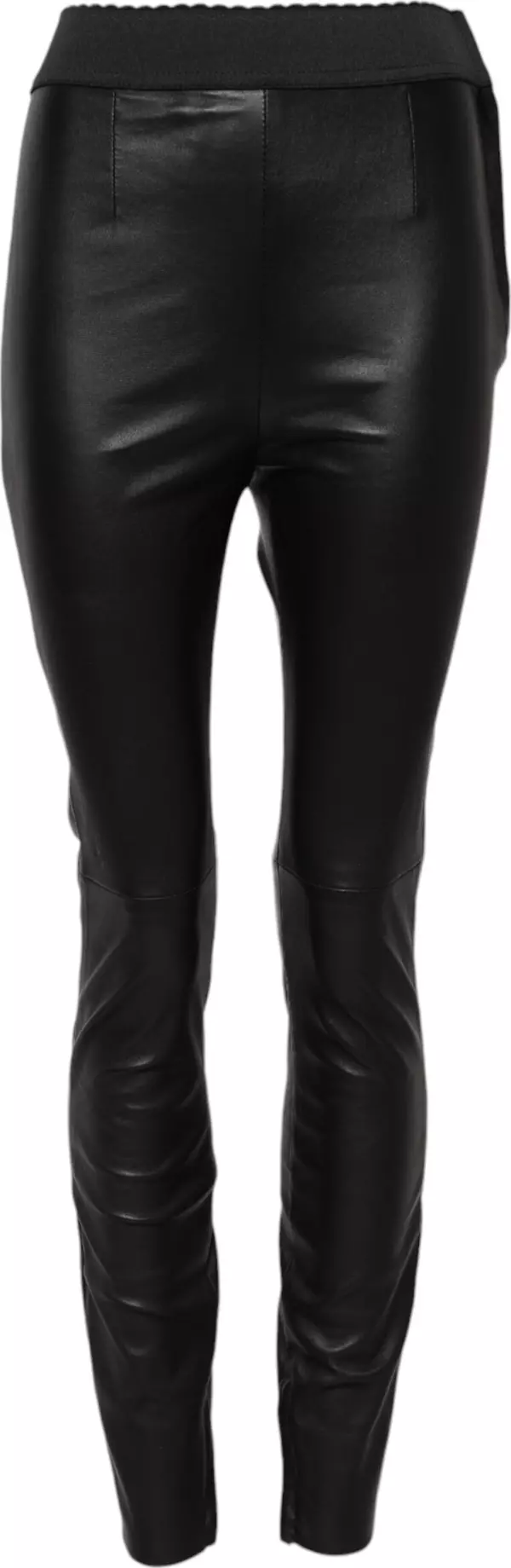 Black Leather Elastic Waist Pants
