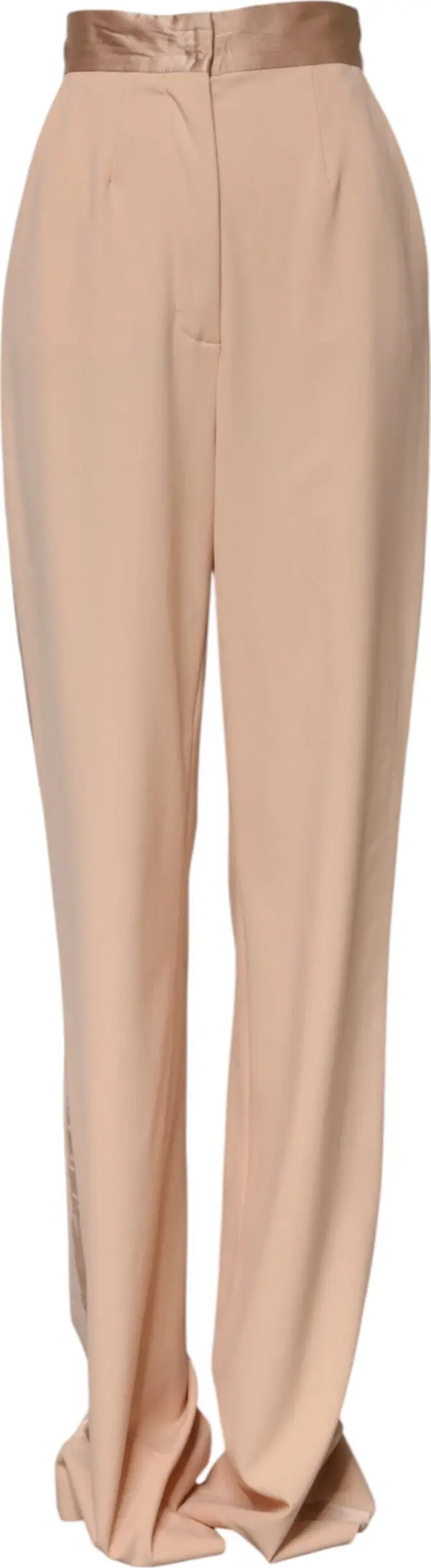 Beige Polyester Mid Waist Tapered Pants