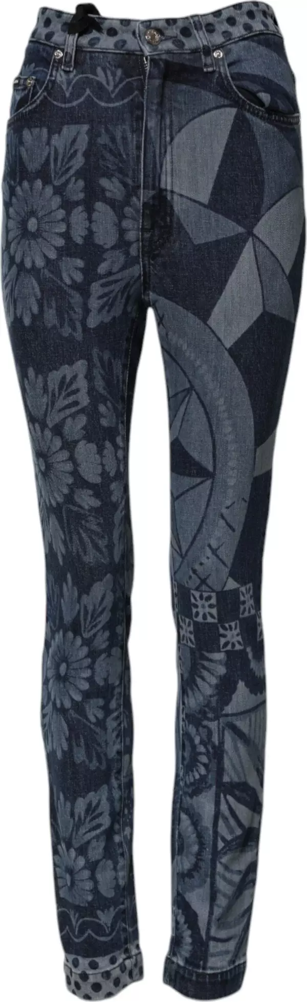 Blue Graphic Print Cotton Skinny Denim Jeans