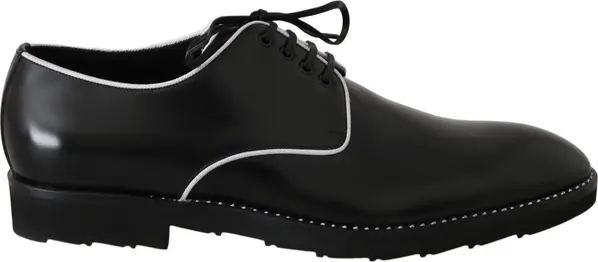 Black Leather White Line Dress Derby Shoes