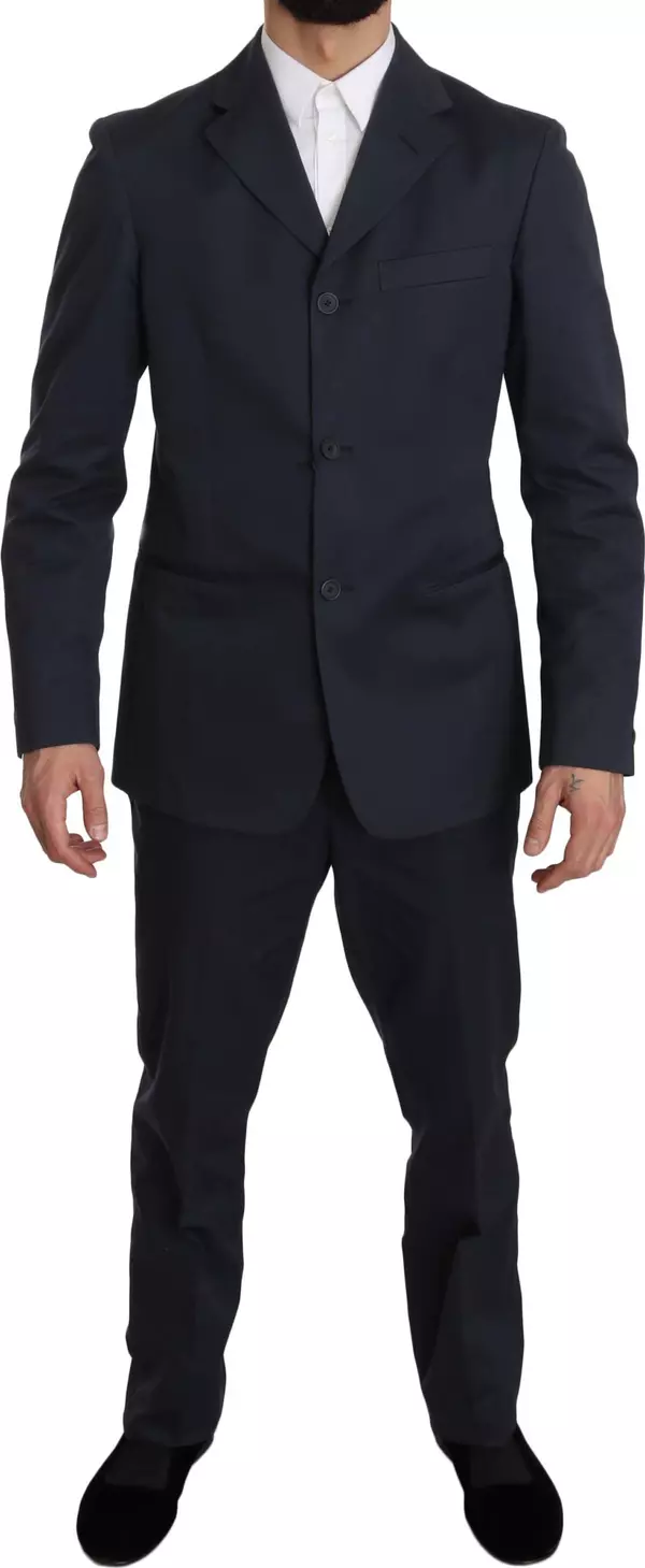 Two Piece 3 Button Cotton Blue Solid Suit