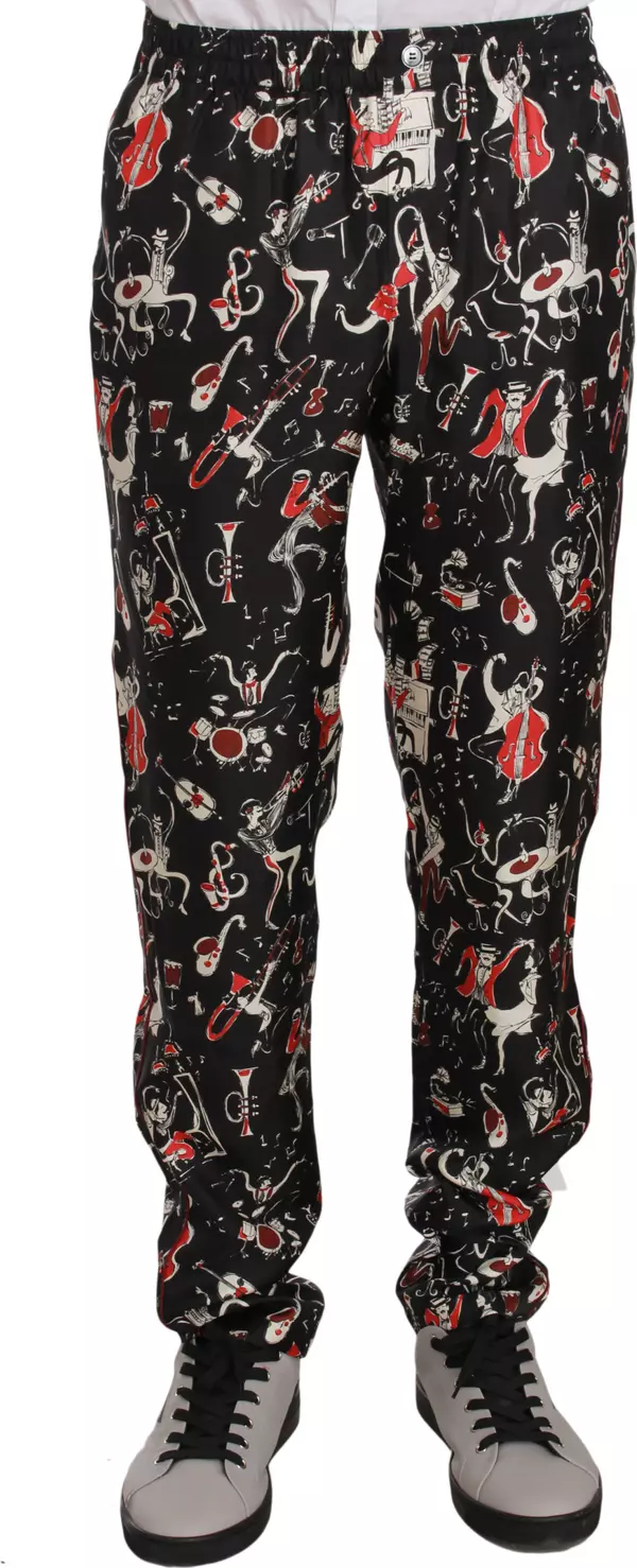 Red Musical Instrument Print Sleepwear Pants