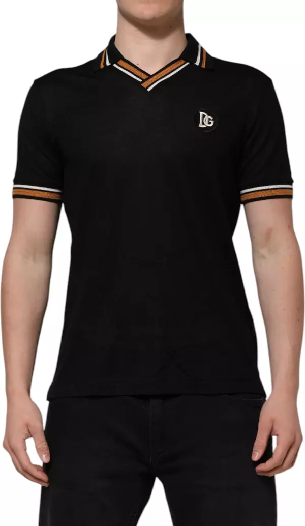 Black DG Silk Vneck Collared Men Polo T-shirt