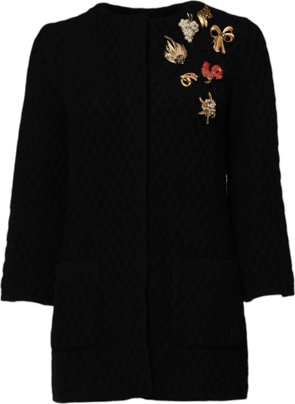 Black Cashmere Quilted Embellished Jacket