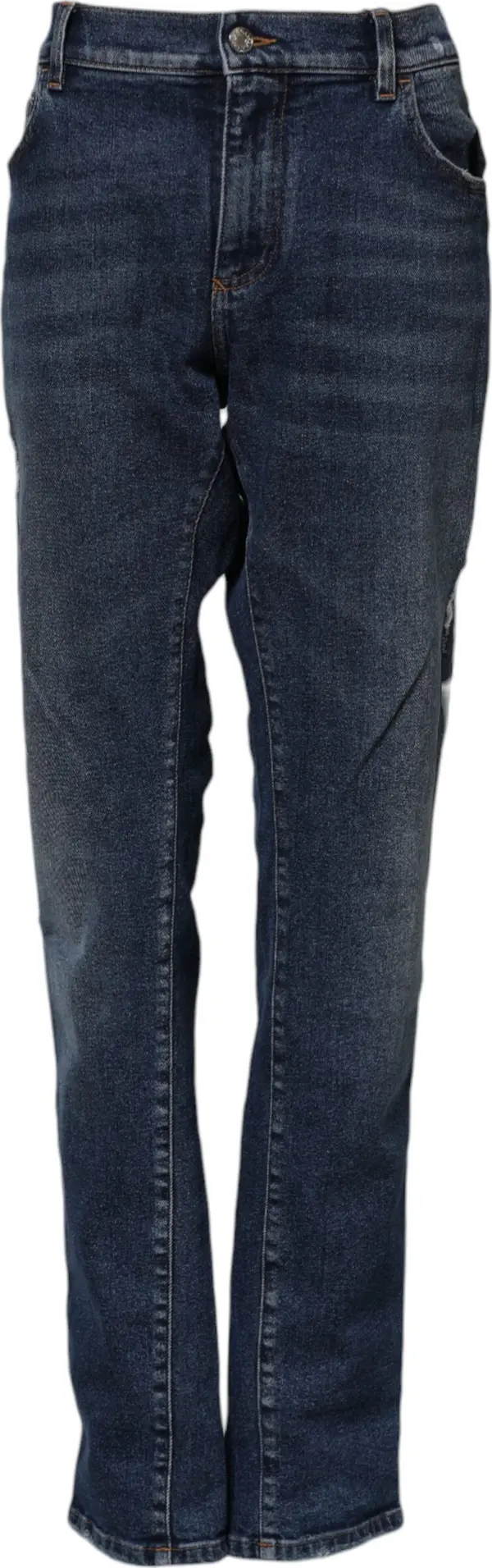 Blue Cotton Mid Waisted Straight Denim Jeans