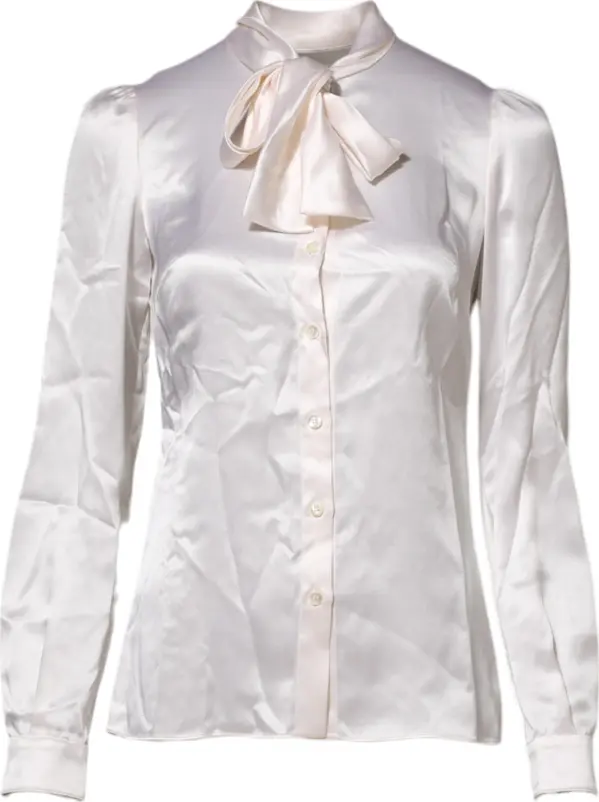 White Ascot Collar Long Sleeve Blouse Top