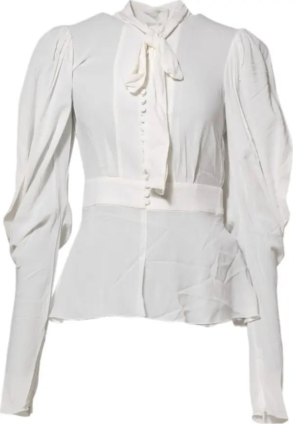 White Viscose Ascot Collar Long Sleeves Top