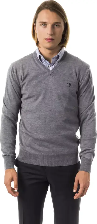 Gray Merino Wool Men Sweater
