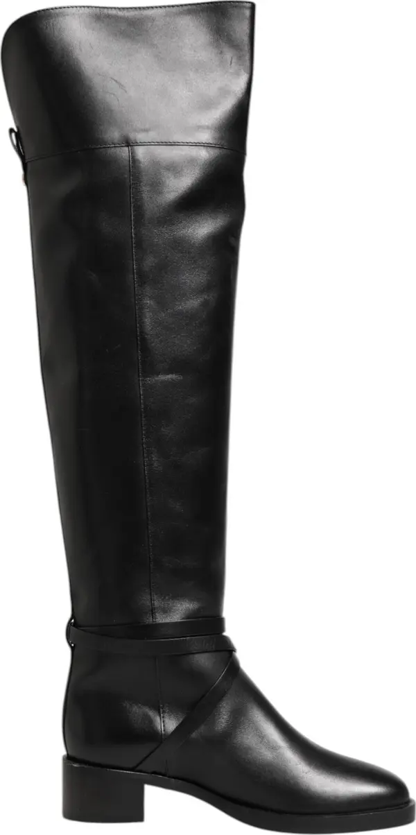 Black Leather Buckled High Boots Shoes