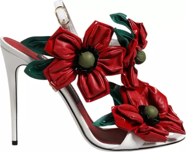 White Leather Floral Detailing Sandals Shoes