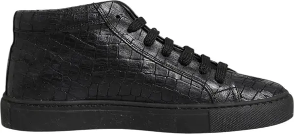 Black Leather Lace Up Mid Top Sneakers Shoes
