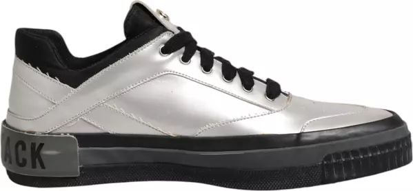 Silver Leather Lace Up Low Top Sneakers Shoes