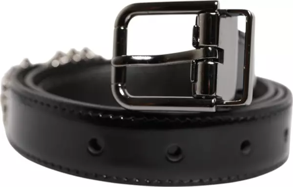 Black Embellished Metal Logo Buckle Belt