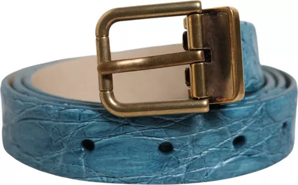 Blue Leather Classic Gold Metal Buckle Belt