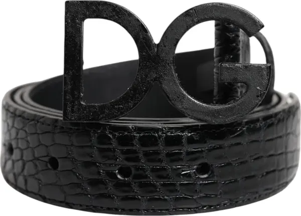 Black Leather Classic Metal DG Buckle Belt