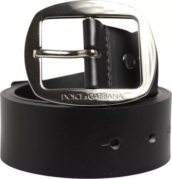 Black Leather Classic Metal Buckle Belt