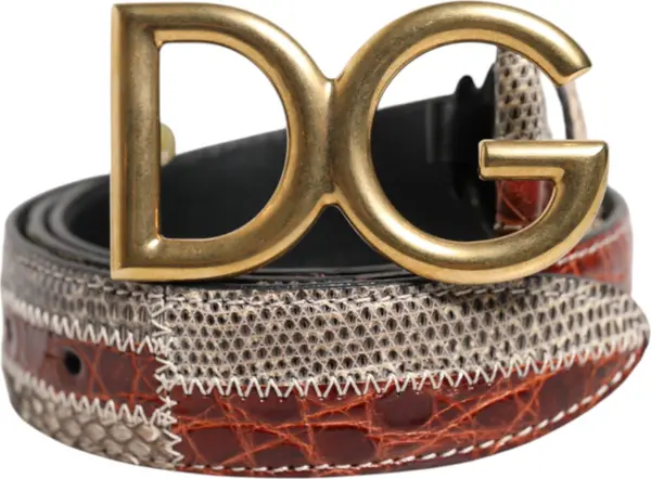 Multicolor Exotic Leather DG Logo Buckle Belt
