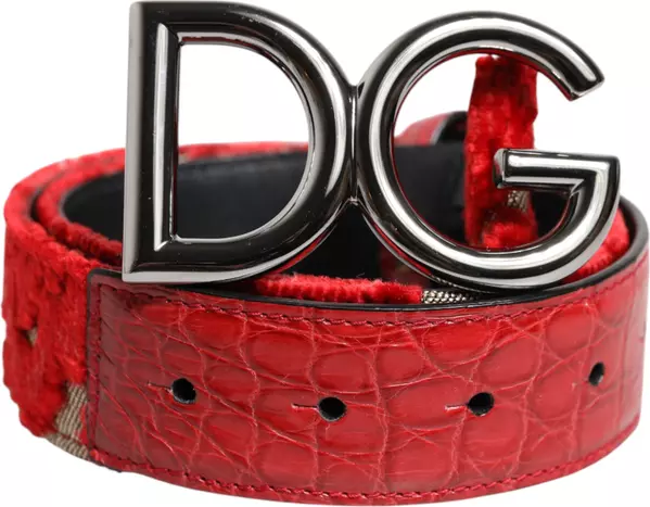 Red Viscose Silver DG Logo Metal Buckle Belt