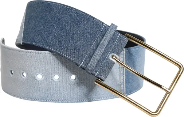 Two Tone Blue Denim Gold Metal Buckle Belt